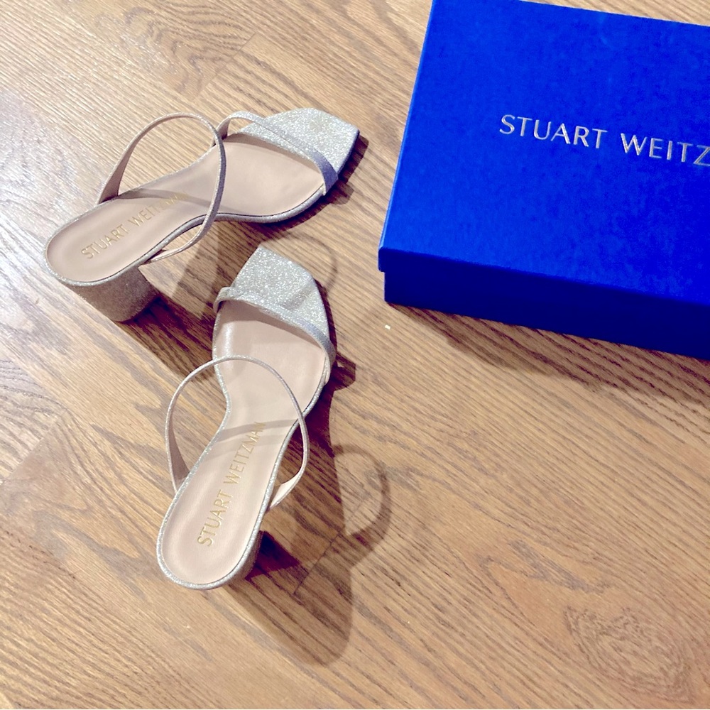 Stuart Weitzman-Aleena Glitter Mules NWT!  Size 10 Platino color